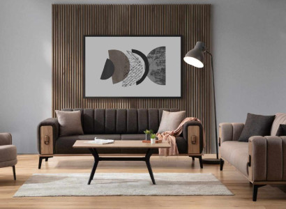 Braune Sofagarnitur Dreisitzer Einsitzer Sessel Polstermöbel Stoffsofa